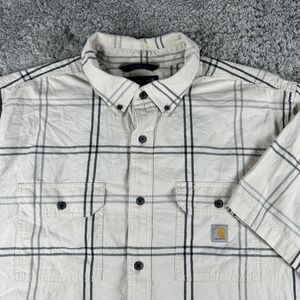 Carhartt Loose Fit Midweight Short-Sleeve Plaid Shirt Mens XL Malt White 106140